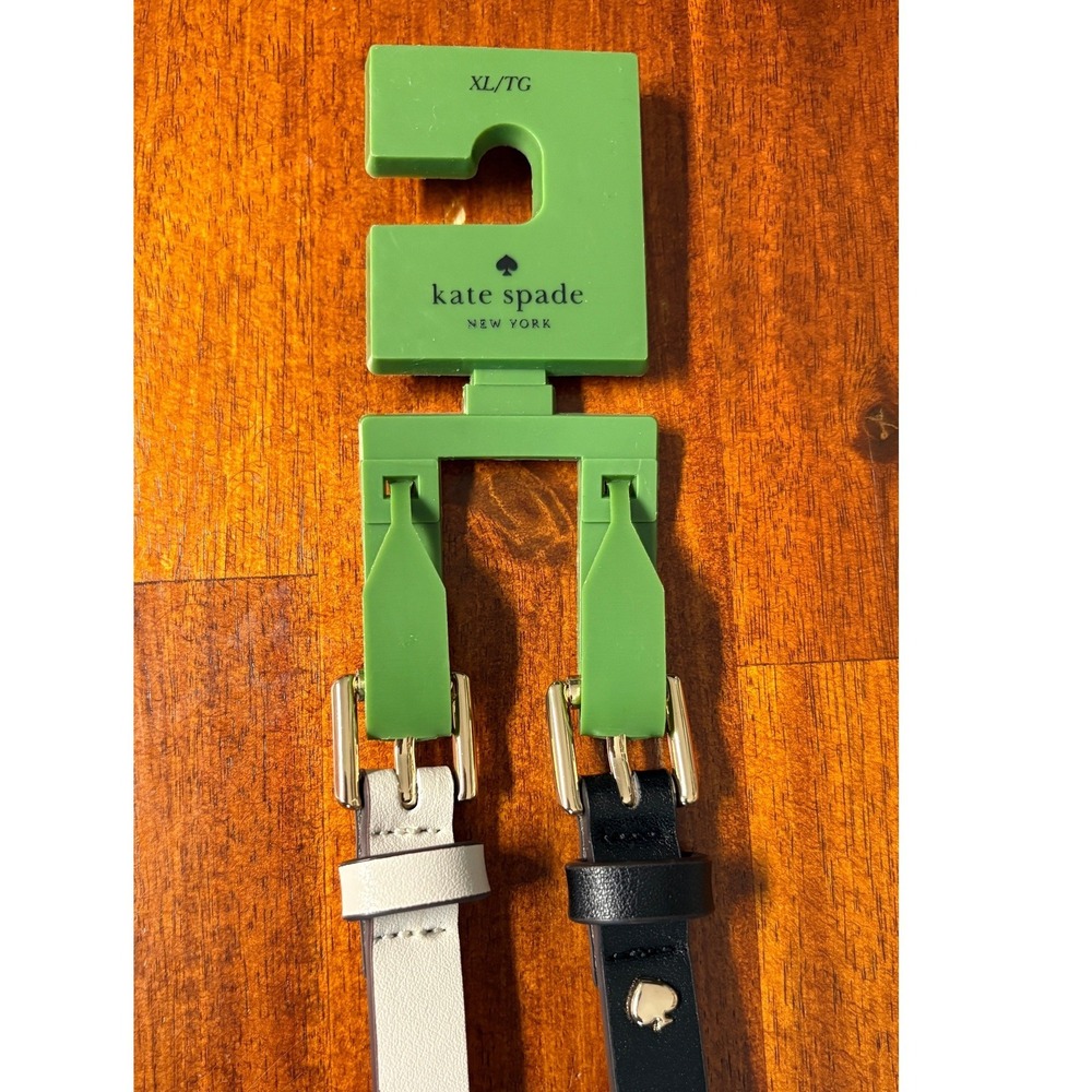 NWT Kate Spade Set of 2 Leather Skinny Belts XL Black Ivory Bow Giftable